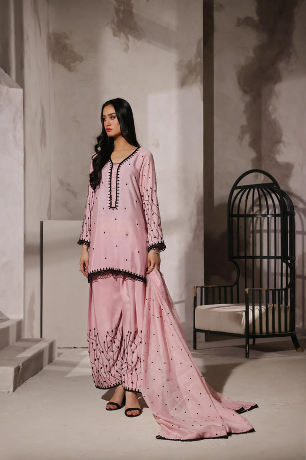 Andaaz - Pink Khaddi Silk Shirt, Duppata and Trouser